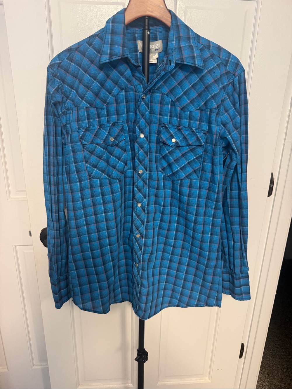 Wrangler Wrancher Plaid Western Long Sleeve Pearl Snap Medium Shirt